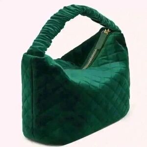 Stoney Clover Lane Scrunch Handle Bag Green Quilted Velvet